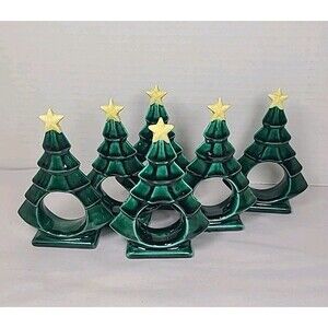 Vintage Set Of 6 Ceramic Standing Christmas Tree Napkin Holders